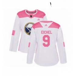 Womens Adidas Buffalo Sabres 9 Jack Eichel Authentic White Pink Fashion NHL Jersey 