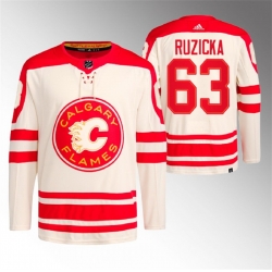 Men Calgary Flames 63 Adam Ruzicka 2023 Cream Heritage Classic Primegreen Stitched Jersey