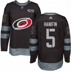 Mens Adidas Carolina Hurricanes 5 Noah Hanifin Premier Black 1917 2017 100th Anniversary NHL Jersey 