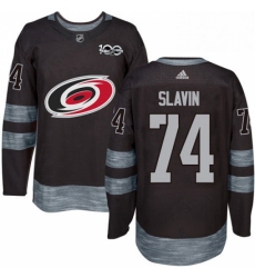 Mens Adidas Carolina Hurricanes 74 Jaccob Slavin Premier Black 1917 2017 100th Anniversary NHL Jersey 