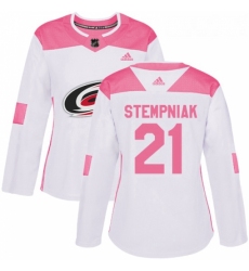 Womens Adidas Carolina Hurricanes 21 Lee Stempniak Authentic WhitePink Fashion NHL Jersey 