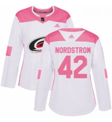 Womens Adidas Carolina Hurricanes 42 Joakim Nordstrom Authentic WhitePink Fashion NHL Jersey 