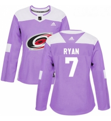 Womens Adidas Carolina Hurricanes 7 Derek Ryan Authentic Purple Fights Cancer Practice NHL Jersey 