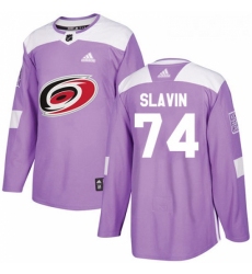 Youth Adidas Carolina Hurricanes 74 Jaccob Slavin Authentic Purple Fights Cancer Practice NHL Jersey 