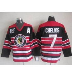 Blackhawks #7 Chris Chelios Red Black 75TH CCM Stitched NHL Jersey