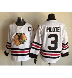 Chicago Blackhawks #3 Pierre Pilote White CCM Throwback Stitched NHL Jersey
