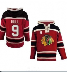 Chicago Blackhawks 9# Bobby Hull Hockey Red Color Hooded Sweatshirt
