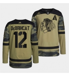 Men Chicago Blackhawks 12 Alex DeBrincat 2022 Camo Military Appreciation Night White Stitched jersey