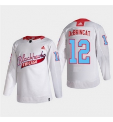 Men Chicago Blackhawks 12 Alex DeBrincat 2022 Community Night White Stitched jersey
