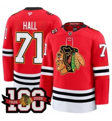 Men Chicago Blackhawks 71 Taylor Hall Red 2025 Home 100th Anniversary Stitched Hockey Jersey Men Chicago Blackhawks 71 Taylor Hall Red 2025 Home 100th Anniversary Stitched Hockey Jersey