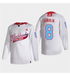 Men Chicago Blackhawks 8 Dominik Kubalik 2022 Community Night White Stitched jersey