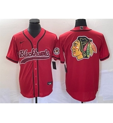 Men Chicago Blackhawks Red Team Big Logo Cool Base Stitched Baseball Jersey