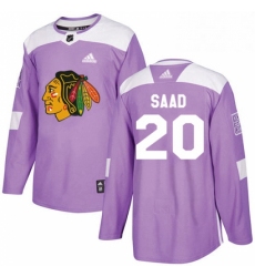 Mens Adidas Chicago Blackhawks 20 Brandon Saad Authentic Purple Fights Cancer Practice NHL Jersey 