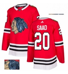 Mens Adidas Chicago Blackhawks 20 Brandon Saad Authentic Red Fashion Gold NHL Jersey 