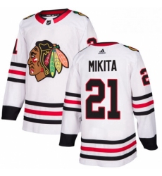 Mens Adidas Chicago Blackhawks 21 Stan Mikita Authentic White Away NHL Jersey 