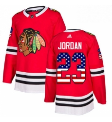 Mens Adidas Chicago Blackhawks 23 Michael Jordan Authentic Red USA Flag Fashion NHL Jersey 