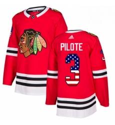 Mens Adidas Chicago Blackhawks 3 Pierre Pilote Authentic Red USA Flag Fashion NHL Jersey 