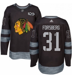 Mens Adidas Chicago Blackhawks 31 Anton Forsberg Authentic Black 1917 2017 100th Anniversary NHL Jersey 