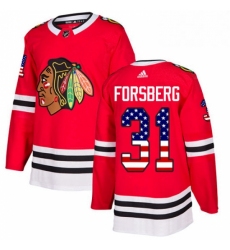 Mens Adidas Chicago Blackhawks 31 Anton Forsberg Authentic Red USA Flag Fashion NHL Jersey 