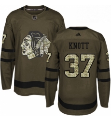 Mens Adidas Chicago Blackhawks 37 Graham Knott Authentic Green Salute to Service NHL Jersey 
