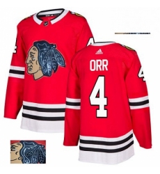Mens Adidas Chicago Blackhawks 4 Bobby Orr Authentic Red Fashion Gold NHL Jersey 