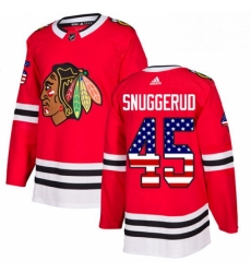 Mens Adidas Chicago Blackhawks 45 Luc Snuggerud Authentic Red USA Flag Fashion NHL Jersey 