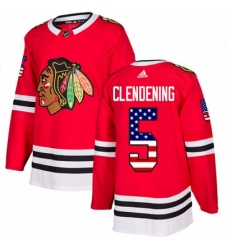 Mens Adidas Chicago Blackhawks 5 Adam Clendening Authentic Red USA Flag Fashion NHL Jersey 
