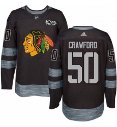 Mens Adidas Chicago Blackhawks 50 Corey Crawford Authentic Black 1917 2017 100th Anniversary NHL Jersey 