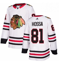 Mens Adidas Chicago Blackhawks 81 Marian Hossa Authentic White Away NHL Jersey 