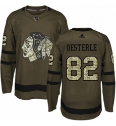 Mens Adidas Chicago Blackhawks 82 Jordan Oesterle Authentic Green Salute to Service NHL Jersey 