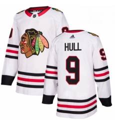 Mens Adidas Chicago Blackhawks 9 Bobby Hull Authentic White Away NHL Jersey 