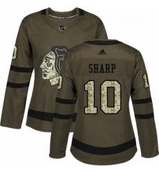 Womens Adidas Chicago Blackhawks 10 Patrick Sharp Authentic Green Salute to Service NHL Jersey 