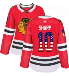 Womens Adidas Chicago Blackhawks 10 Patrick Sharp Authentic Red USA Flag Fashion NHL Jersey 