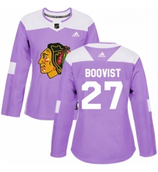 Womens Adidas Chicago Blackhawks 27 Adam Boqvist Authentic Purple Fights Cancer Practice NHL Jersey 