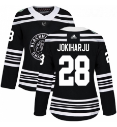 Womens Adidas Chicago Blackhawks 28 Henri Jokiharju Authentic Black 2019 Winter Classic NHL Jersey 