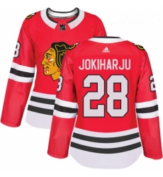 Womens Adidas Chicago Blackhawks 28 Henri Jokiharju Authentic Red Home NHL Jersey 