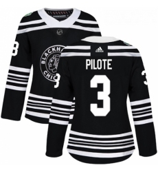 Womens Adidas Chicago Blackhawks 3 Pierre Pilote Authentic Black 2019 Winter Classic NHL Jersey 