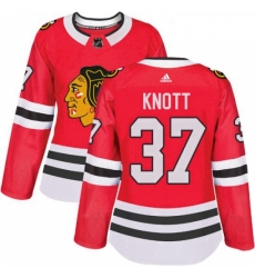 Womens Adidas Chicago Blackhawks 37 Graham Knott Authentic Red Home NHL Jersey 