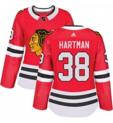 Womens Adidas Chicago Blackhawks 38 Ryan Hartman Authentic Red Home NHL Jersey 