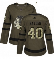 Womens Adidas Chicago Blackhawks 40 John Hayden Authentic Green Salute to Service NHL Jersey 