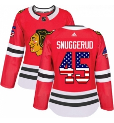 Womens Adidas Chicago Blackhawks 45 Luc Snuggerud Authentic Red USA Flag Fashion NHL Jersey 