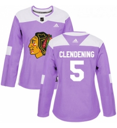 Womens Adidas Chicago Blackhawks 5 Adam Clendening Authentic Purple Fights Cancer Practice NHL Jersey 