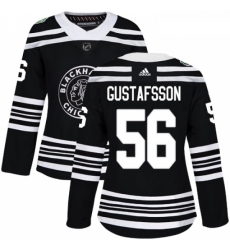 Womens Adidas Chicago Blackhawks 56 Erik Gustafsson Authentic Black 2019 Winter Classic NHL Jersey 