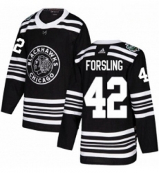 Youth Adidas Chicago Blackhawks 42 Gustav Forsling Authentic Black 2019 Winter Classic NHL Jersey 