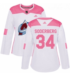 Womens Adidas Colorado Avalanche 34 Carl Soderberg Authentic WhitePink Fashion NHL Jersey 