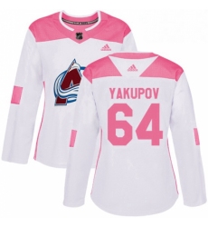 Womens Adidas Colorado Avalanche 64 Nail Yakupov Authentic WhitePink Fashion NHL Jersey 