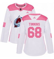 Womens Adidas Colorado Avalanche 68 Conor Timmins Authentic WhitePink Fashion NHL Jersey 