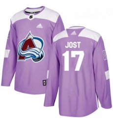 Youth Adidas Colorado Avalanche 17 Tyson Jost Authentic Purple Fights Cancer Practice NHL Jersey 