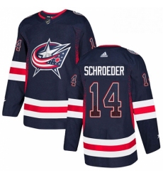 Mens Adidas Columbus Blue Jackets 14 Jordan Schroeder Authentic Navy Blue Drift Fashion NHL Jersey 