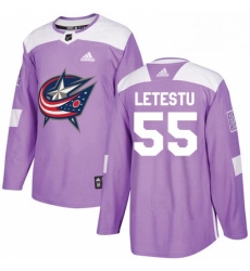 Mens Adidas Columbus Blue Jackets 55 Mark Letestu Authentic Purple Fights Cancer Practice NHL Jersey 